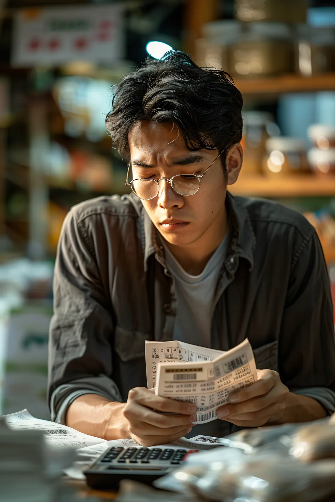 A man reading notes at a desk